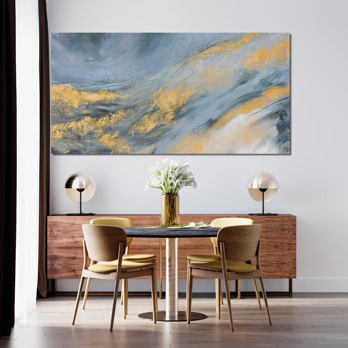 Abstract Wall Art Decor Large Modern Blue Wall Art Prints Canvas Wall Art for Living Room Abstract Canvas Art Wall Decor Gold Wall Art Decorations Artwork for Walls Kitchen Bedroom Decor 24" X 48"