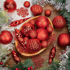 50PCS Christmas Tree Ornaments Set with Shatterproof Balls Icicle Snowflake Hanging Ornaments for Home Office Farmhouse Christmas Decorations, Red