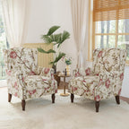 Lumibee Wingback Accent Chair, 2 Set High Back Floral Armchairs in Fabric,Comfy Upholstered Reading Single Sofa Chairs with Solid Wood Legs for Living Room,Bedroom,Office-Floral Beige