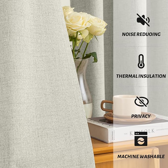 Yakamok Cream Linen Textured Curtains 96 Inches Long - Image 5