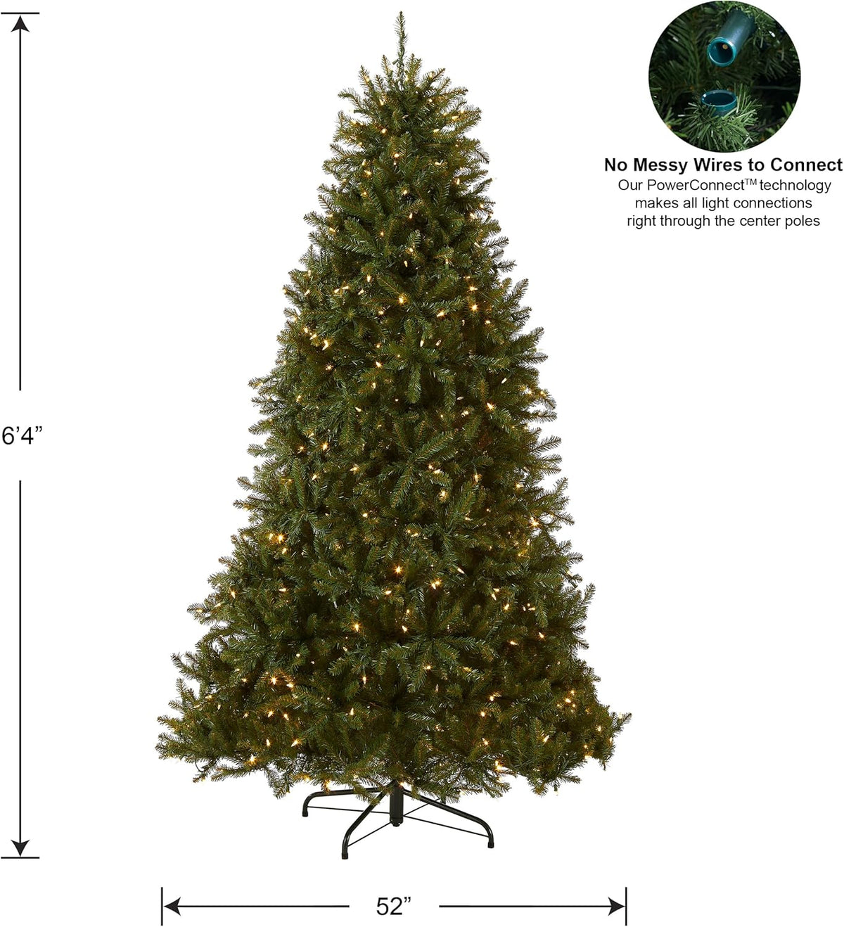 National Tree Company Pre-Lit Artificial Full Christmas Tree, Green, Dunhill Fir, Dual Color LED Lights, Includes PowerConnect and Stand, 6.5 Feet