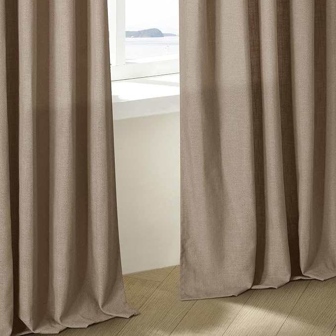 Light Filtering Flax Linen Pleat Living Room Curtains Latte 108 Inch Length | - Image 8