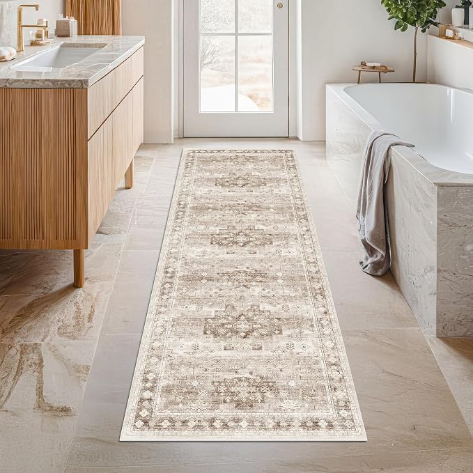 Boho Long Bathroom Runner Rug 24 x 72 Washable Non Slip by HazoHaus