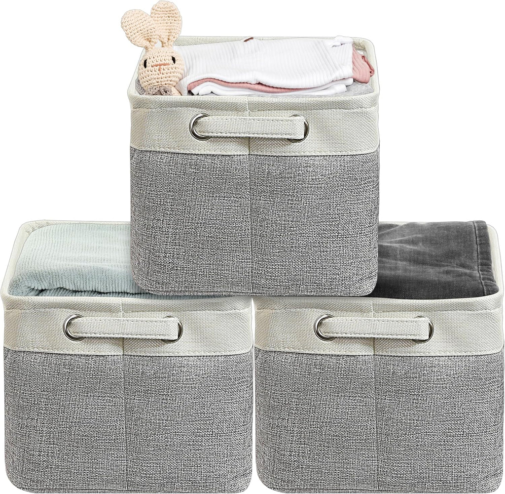 SIMPLE HOUSEWARE Large Fabric Storage Bin, 14.4" x 10" with Handles, 3-Pack, Foldable Organizer for Closet and Shelf, Gray