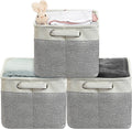 SIMPLE HOUSEWARE Large Fabric Storage Bin, 14.4" x 10" with Handles, 3-Pack, Foldable Organizer for Closet and Shelf, Gray