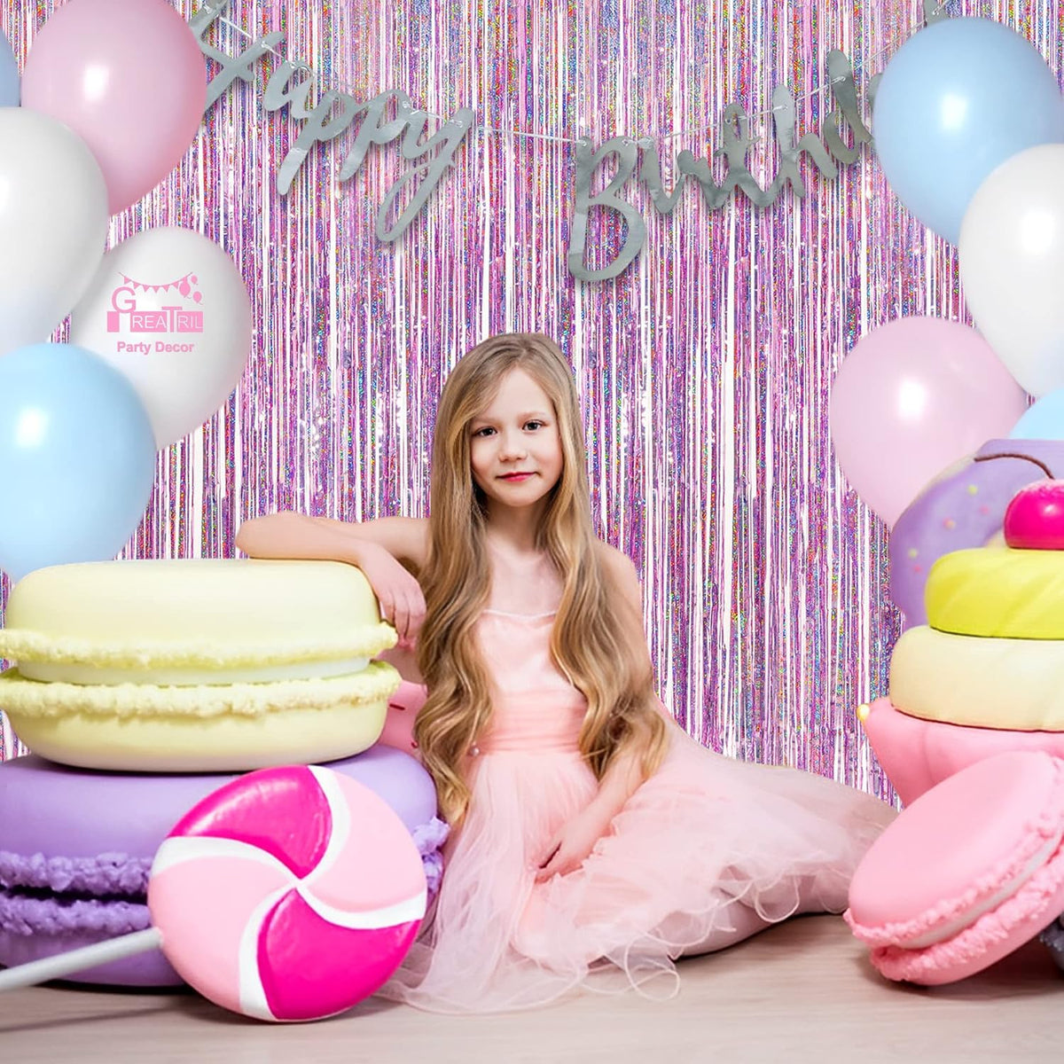 Pink Tinsel Curtain Party Backdrop - GREATRIL Foil Fringe Curtain Lilac Pink Party Streamers for Birthday Girl Princess Bachelorette Euphoria Taylor Themed Party Decorations - 2 Packs