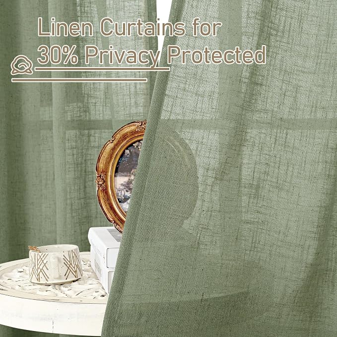 Sage Green Linen Semi Sheer Curtains 63 Inch - Image 5