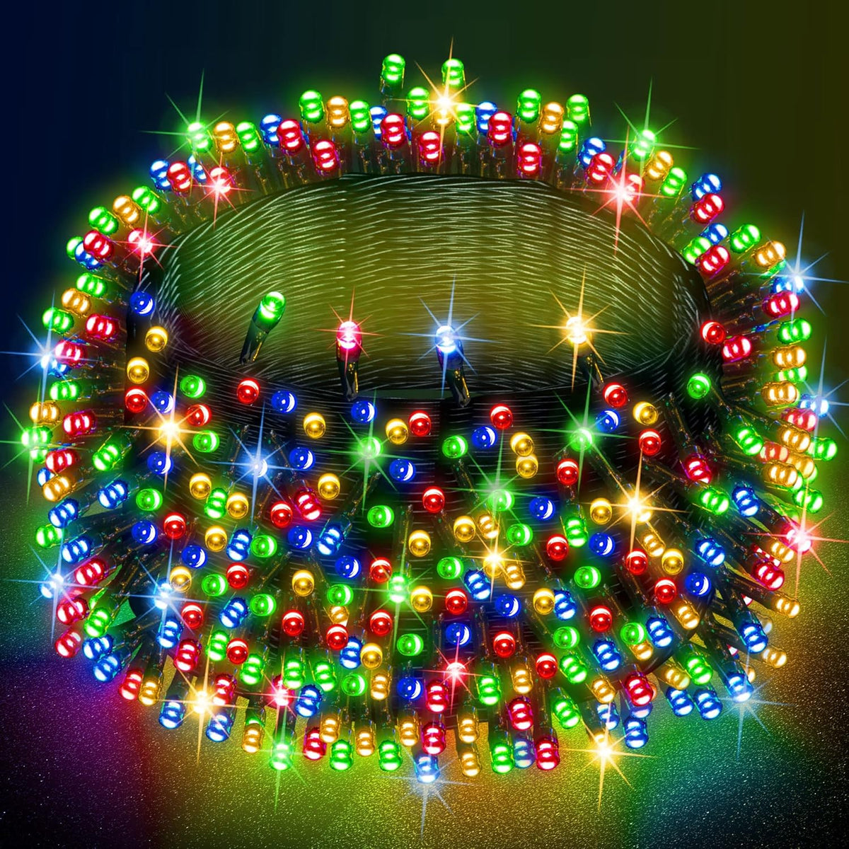Dazzle Bright Multi-Colored Christmas String Lights, 164ft 2000 LED Waterproof Green Wire Fairy Lights with 8 Modes, Outdoor Lights for Xmas Tree Holiday Wedding Party Christmas Decorations