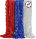 4th of July Necklace Party Favors, 50PCS 4th of July Round Beads Necklace Bulk, Fourth of July Red Blue Silver Necklace, Independence Day Beads Bulk for Patriotic Parade Party Celebration Favor Decor
