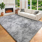 Area Rugs for Bedroom Living Room, 4x6 Tie-Dyed Light Grey Fluffy Shaggy - Image 6