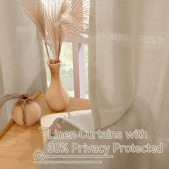 54 Inch Semi Sheer Linen Curtains 2 Panels Set, Light Filtering Bedroom Window - Image 5
