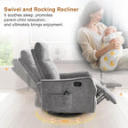 Manual Swivel Rocker Recliner Chair for Adults, Overstuffed Reclining Glider Chair for Nursing with Vibration Massage & Heat, Living Room Rocking Recliner 2-Stage backrest, Chenille Fabric Dark Gray