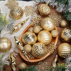 50PCS Christmas Tree Ornaments Set with Shatterproof Balls Icicle Snowflake Hanging Ornaments for Home Office Farmhouse Christmas Decorations, Gold