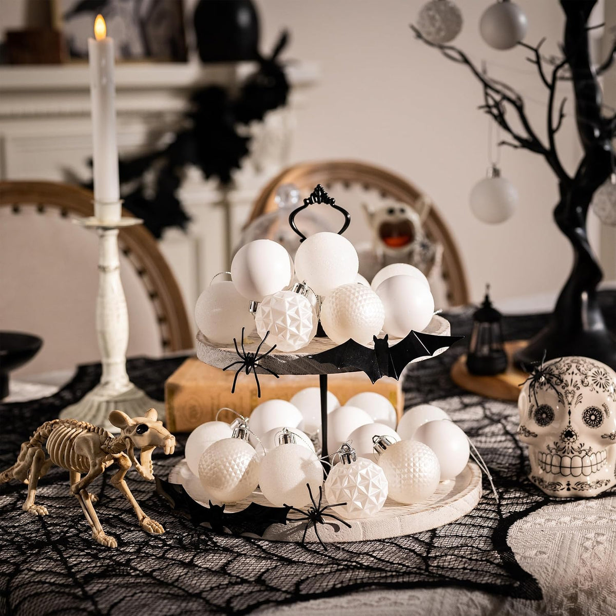 Valery Madelyn Christmas Tree Decorations Ornament Set for Fall Halloween, 50ct 2 Inches White Shatterproof Christmas Ball Ornaments Hanging Xmas Holiday Party Decor