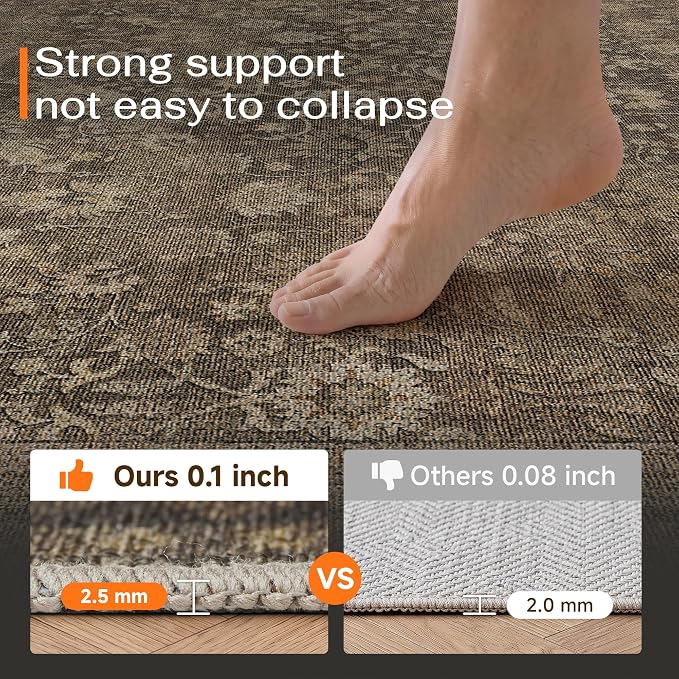 6x9 Brown Linen Look Washable Area Rug - Image 9