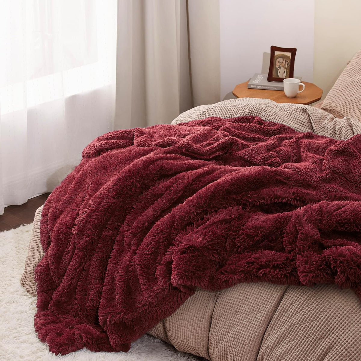 Bedsure GentleSoft Fluffy Burgundy Red King Size Blanket for Bed, Thick Soft Sherpa Faux Fur Fleece Bedding Fuzzy Plush Winter Warm Heavy Big Large King Blanket, Cozy Red Gifts for Men Women, 108x90