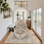 Madane Hallway Runner Rug 2'6''x14' Kitchen Runners Vintage, Turmeric/Grey | - Image 3