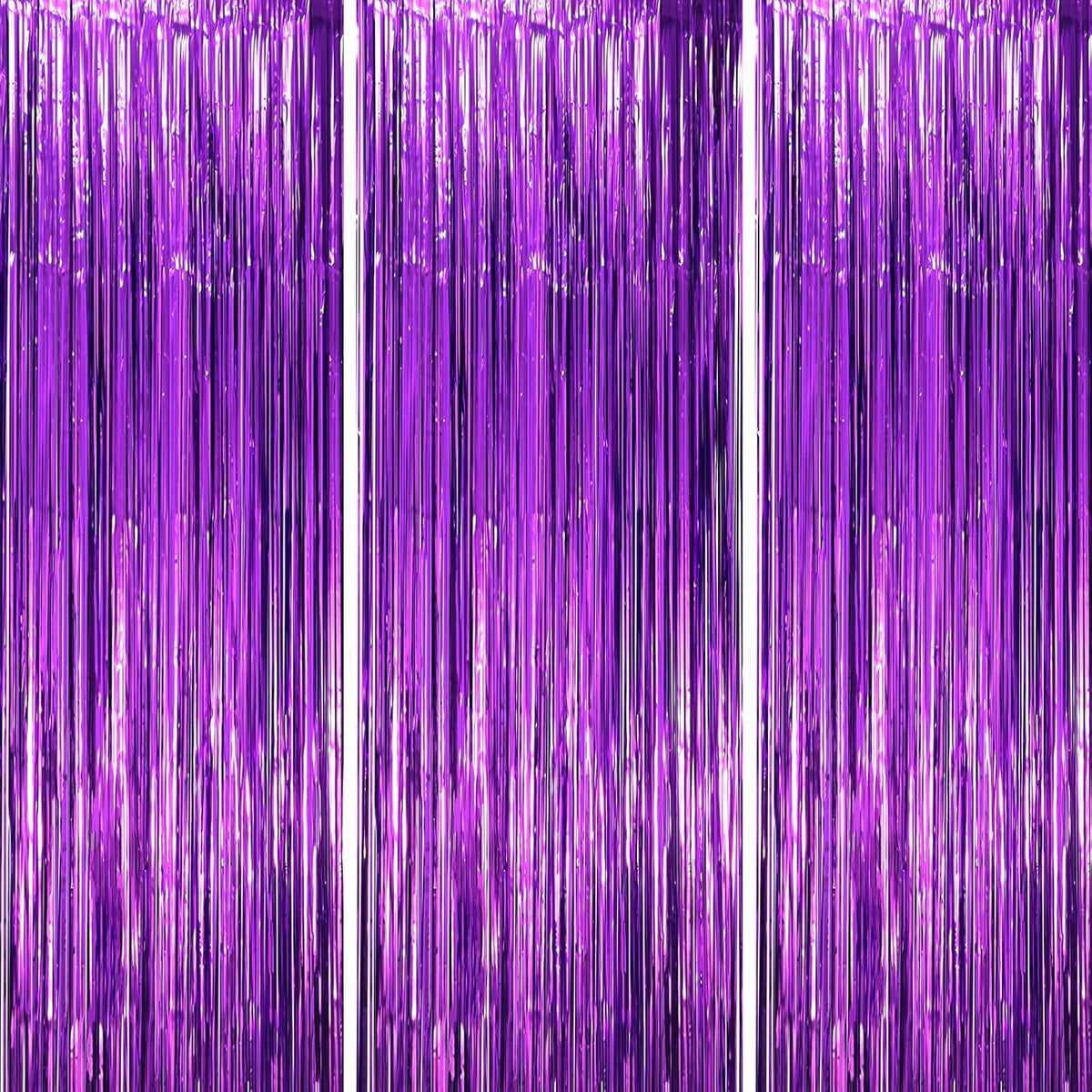 3 Pack 3.3x8.2 Feet Purple Foil Fringe Backdrop Curtains, Tinsel Streamers Birthday Party Decorations, Fringe Backdrop for Graduation, Baby Shower, Gender Reveal, Disco Party