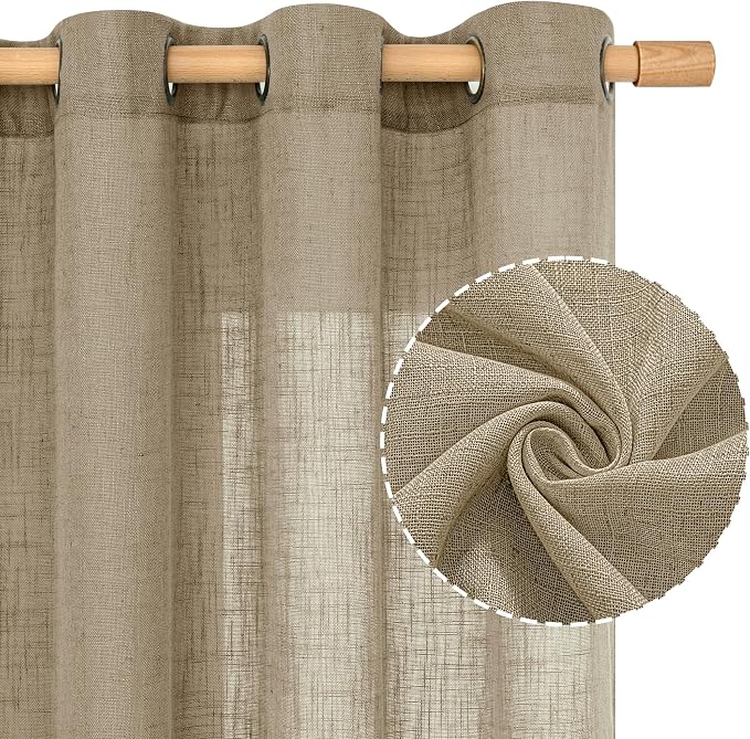 Taupe Semi Sheer Linen Curtains 45 Inch Length - Image 2