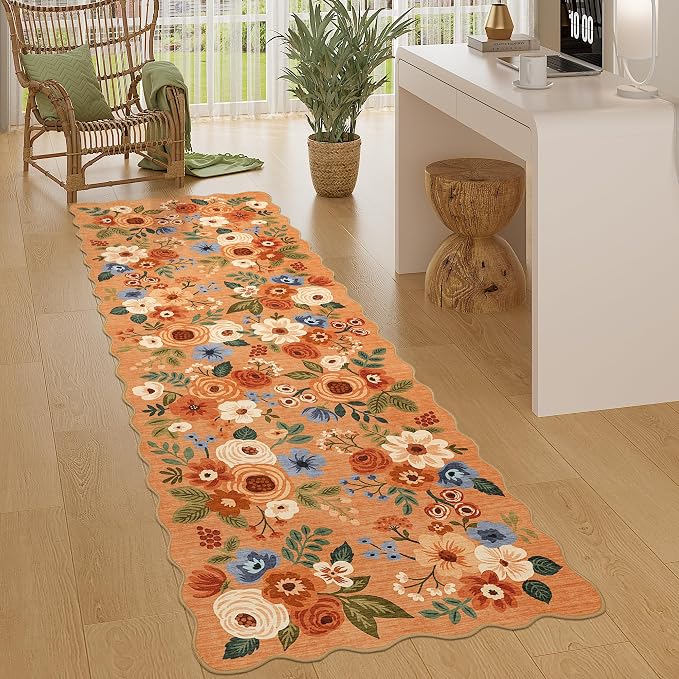 DUKINO 2.6x8 Runner Rug, Floral Washable Kitchen Rugs Non Slip, Stain Resistant - Image 3