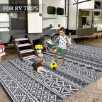 GAOMON Outdoor Rug 9'x12' Waterproof Rug for Patio Decor, Foldable Reversible Plastic Straw Area Rugs Mat for Camper, Outside Carpet for Deck, Porch, Picnic, Beach, Grey/White(Bohemia)