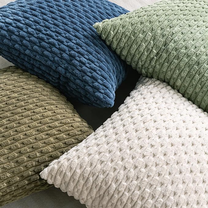 Set of 4 Olive Green Decorative Throw Pillow Covers 24x24 Inch Corduroy Pillow - Image 4