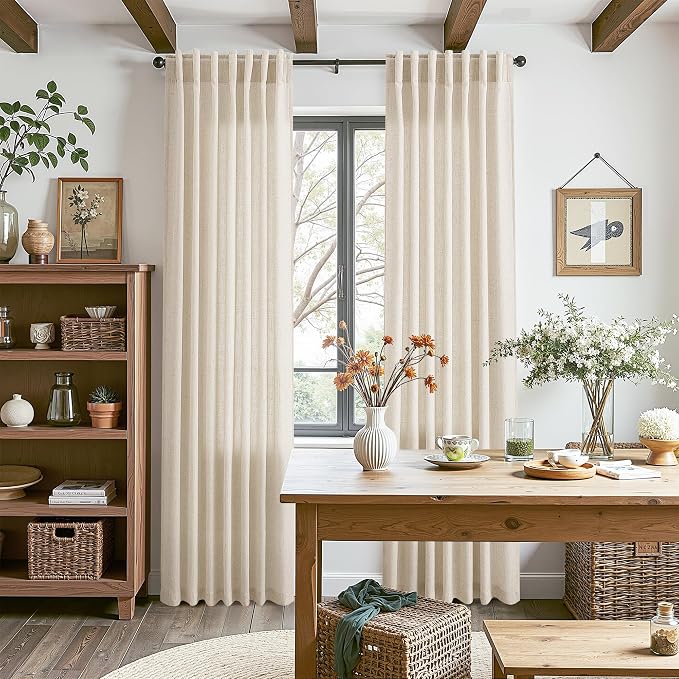108 Inch Long Curtains for Living Room Cream Beige Linen Modern Farmhouse Decor - Image 8