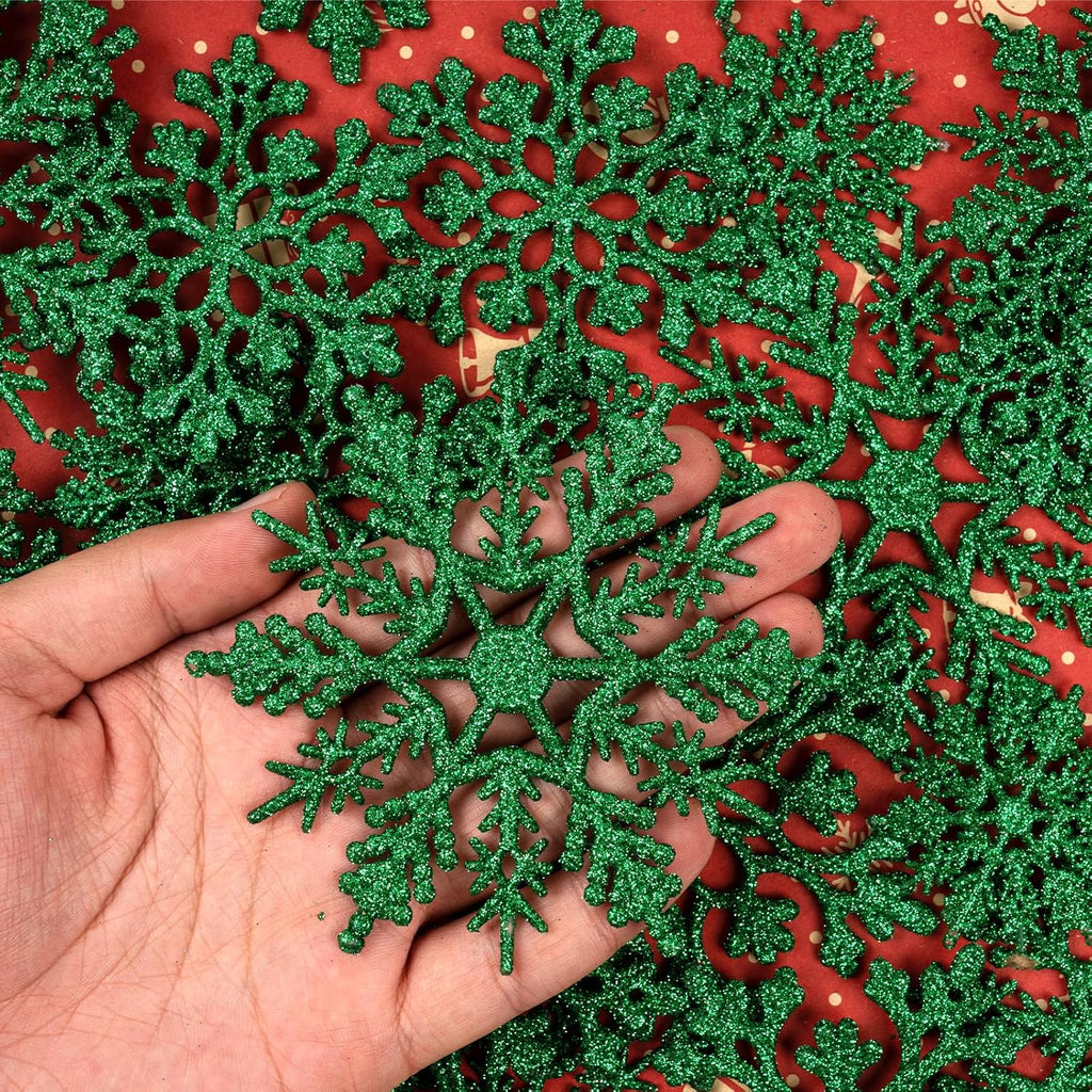 Dark Green Christmas Snowflake Ornaments- 36Pcs Plastic Glitter Hanging Snow Flakes for Christmas Tree Decorations Winter Wonderland Frozen Birthday Party Holiday Home Decor Craft Snowflakes