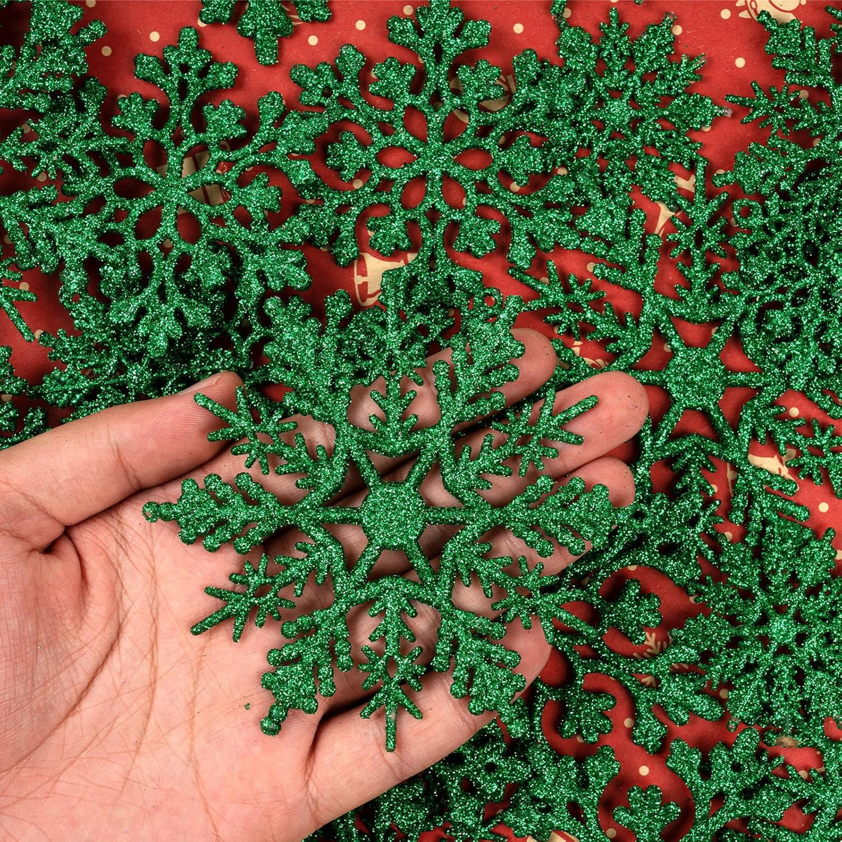 Dark Green Christmas Snowflake Ornaments- 36Pcs Plastic Glitter Hanging Snow Flakes for Christmas Tree Decorations Winter Wonderland Frozen Birthday Party Holiday Home Decor Craft Snowflakes