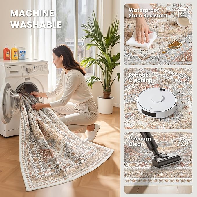 10x14 Area Rugs for Living Room, Large Washable Rug, Dining Room, Low Pile - Image 5