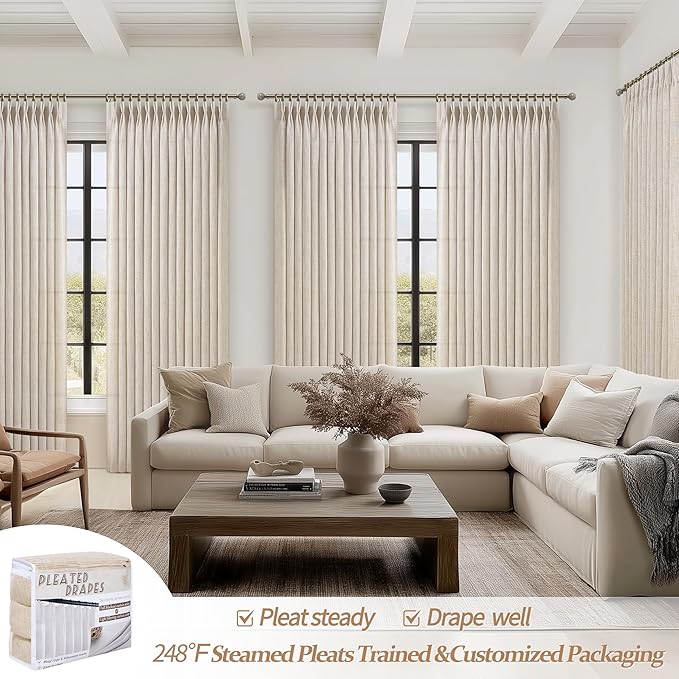 Natural Pleated 60 Inch Wide Curtains 92 Inches Long - Image 5