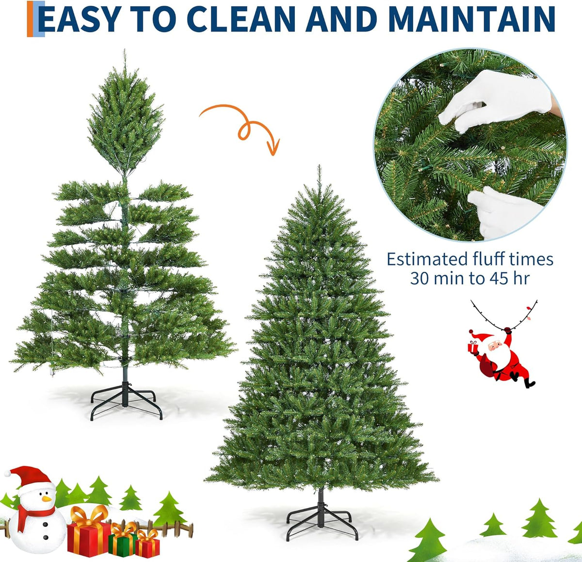 7.5FT Pre-Lit Artificial Christmas Tree with Color Lights,Green PE & PVC Artificial Xmas Tree,Easy Assembly, Full Branch Tips& Foldable Stand for Home, Office, Party Decoration for Xmas Holiday