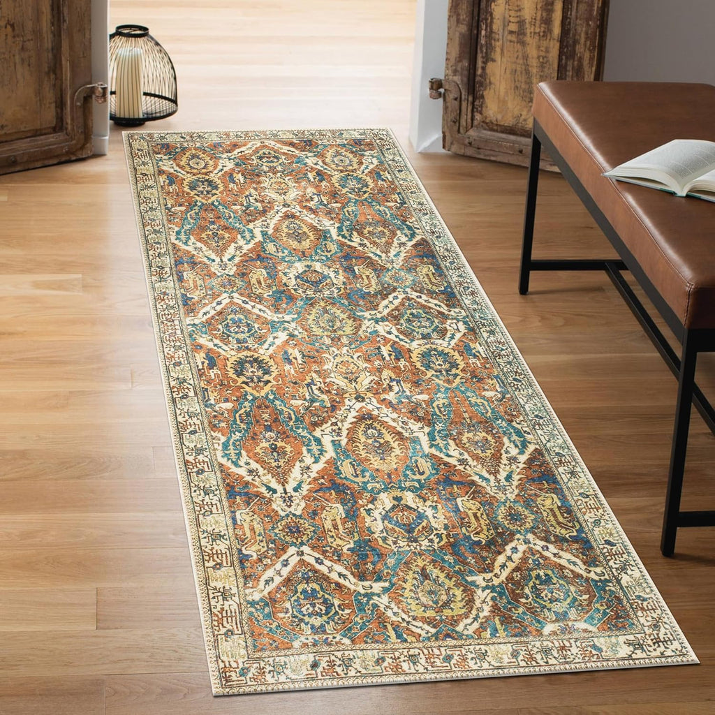 Keen Home Design 2x10 Rug - Machine Washable Runner with Non-Slip Backing, Ideal for Hallway, Entryway, Kitchen, Laundry Room - Vintage, Easy Clean, Durable, Low Pile Rug - (2'6" x 10')