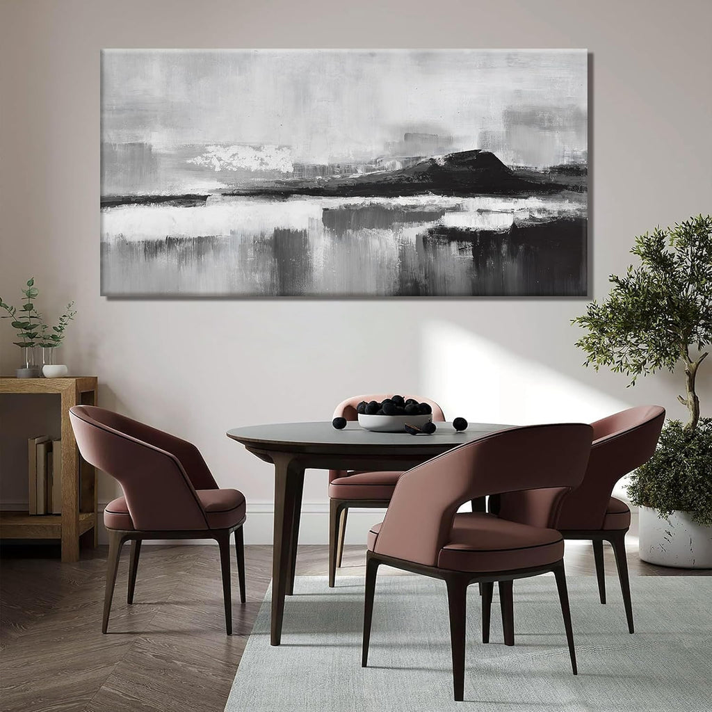 Modern Abstract Wall Art - Black & White Canvas Prints for Living Room, Bedroom, Kitchen & Office - 24x48