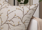 VAGMINE Embroidered Pussy Willow Throw Pillow Cover - 18x18 Inches Square - 100% Linen Natural Decorative Cushion Cover - Floral Embroidery - Cozy Farmhouse & Boho Accent for Sofa, Couch, Bedroom
