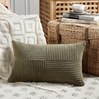 Fancy Homi 2 Packs Olive Green Lumbar Decorative Throw Pillow Covers 12x20 Inch for Living Room Couch Bed, Farmhouse Boho Home Decor, Soft Striped Corduroy Rectangle Accent Cushion Case 30x50 cm