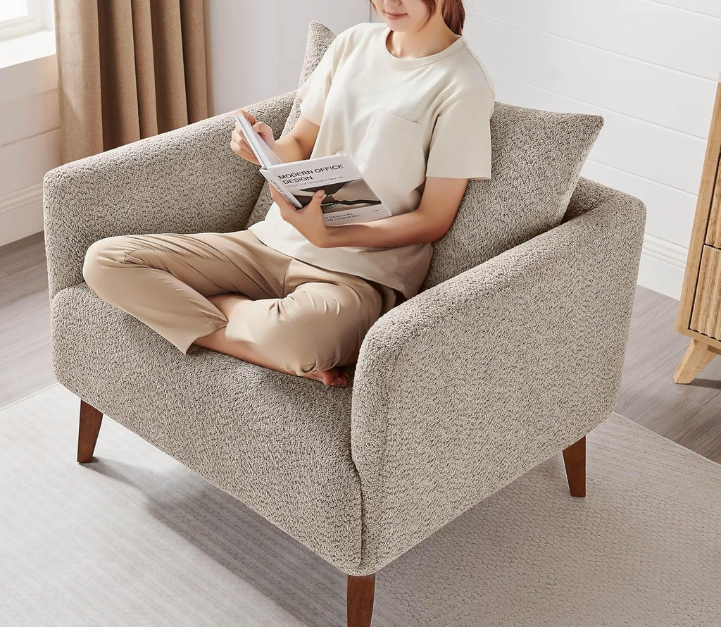 Oversized Accent Chair Modern Boucle Armchair for Living Room- 37" Wide Accent Chair with Solid Wood Legs, Camel Upholstered Lounge Chair for Bedroom & Office, Cozy Reading Chair (Easy Assembly)