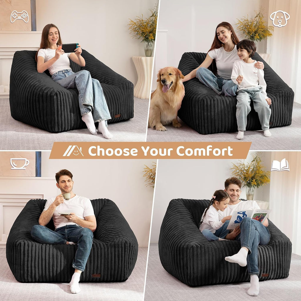 HABUTWAY Bean Bag Chair, Giant Bean Bag Chairs for Adults and Kids, Bean Bag Sofa, Lazy Floor Sofa, Faux Fur Beanbag Chair with Armrests for Living Room Bedroom (Black)