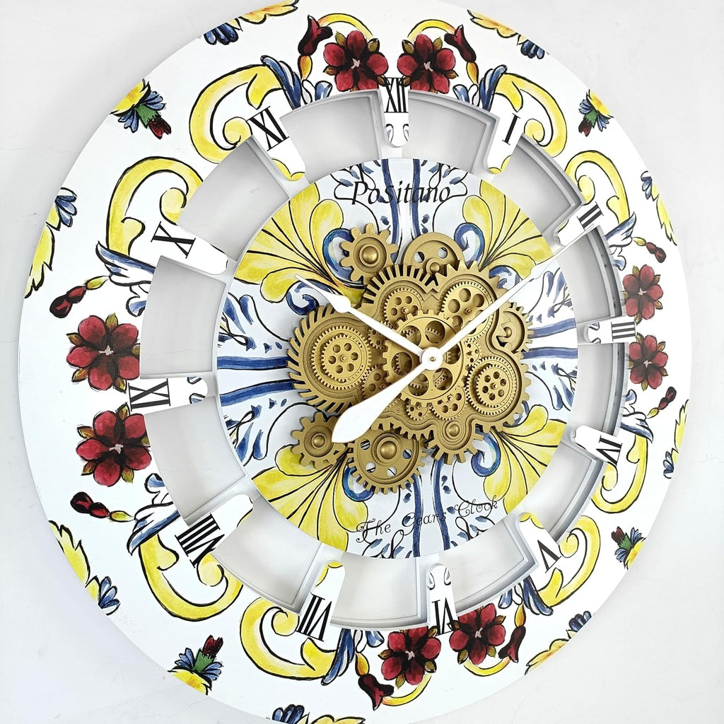 The Gears Clock Wall Clock Italy Collection with Moving Gears (Positano, 36 inch Round)