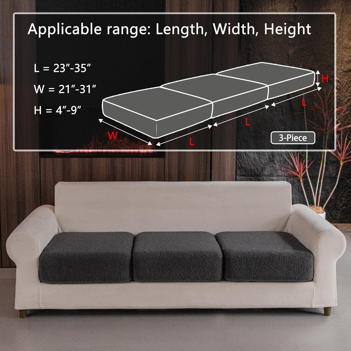 Couch Cushion Covers for Sectional Sofa, Stretch Soft Sofa Slipcovers Washable Wear-Resistant Universal Furniture Protector for Living Room(3 Seaters Covers, Dark Gray)