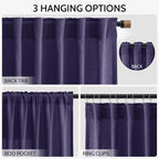 Purple Linen Blend Light Filtering Back Tab Curtains 102 Inches Long, Semi - Image 3