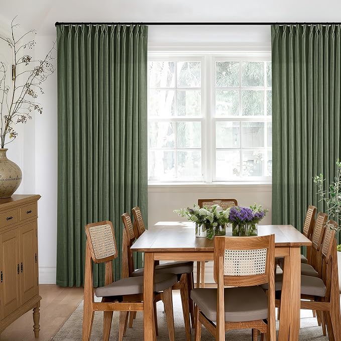 108 Inch Linen Memory Trained Pleated Curtains Olive Green - Image 6