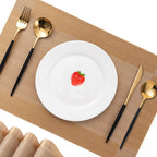 CADONO Placemats Set of 4 Washable Indoor/Outdoor Vinyl Place Mats for Dining Table Durable Non-Slip Heat Resistant PVC Weave Table Mats（Gold Cube）