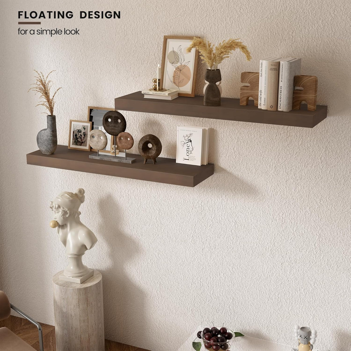 Wood Floating Shelves for Wall 36” x 8”x 1.4” Shelf Floating Rustic Farmhouse Decor, Heavy Duty Shelf Hold 80 lbs, Wall Shelves for Bathroom Living Room Kitchen Bedroom Office, 2 Packs Walnut