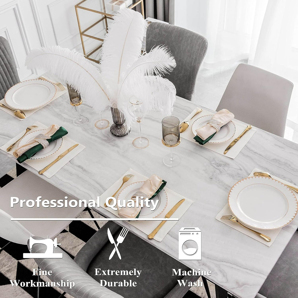 Home Brilliant Placemats Set of 8 Dining Table Placemat Washable Place Mats, 13 x 19 inches, Cream