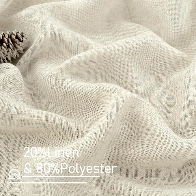 Cream 90 Inch Long Linen Sheer Curtains 2 Panels Set - Image 3