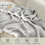 Amélie Home Chenille Waffle Throw Blanket for Couch, Reversible Pineapple Stitch Knit Soft Cozy Knit Blanket Lightweight Warm Decorative Throw for Sofa, Bed, Living Room, 50"x60", Grey&Ivory