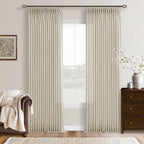126 Inch Semi Sheer Linen Pinch Pleated Extra Long Curtains Beige Light Tan | by Twodrapes