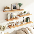 RICHFOCUS Elm Floating Shelves for Wall - 40" W x 9.3" D Rustic Solid Wood Shelves with Invisible Bracket, Wall-Mounted for Living Room, Bedroom, Kitchen Storage & Display, Set of 2, Natural