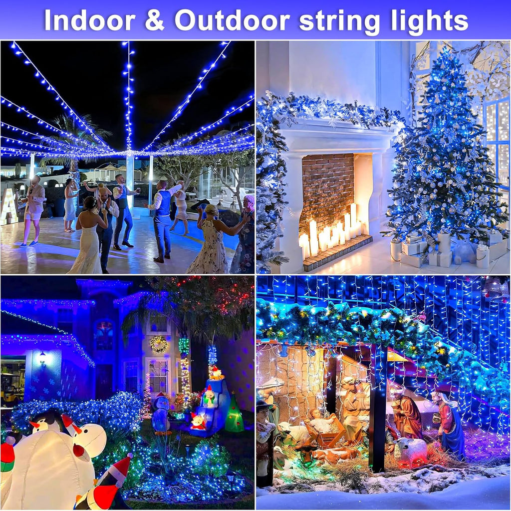 120 LED Blue Christmas Lights Outdoor, 40ft Clear Wire Blue String Lights 8 Modes, Plug in Waterproof Fairy String Light for Indoor Christmas Tree Bedroom Decorations